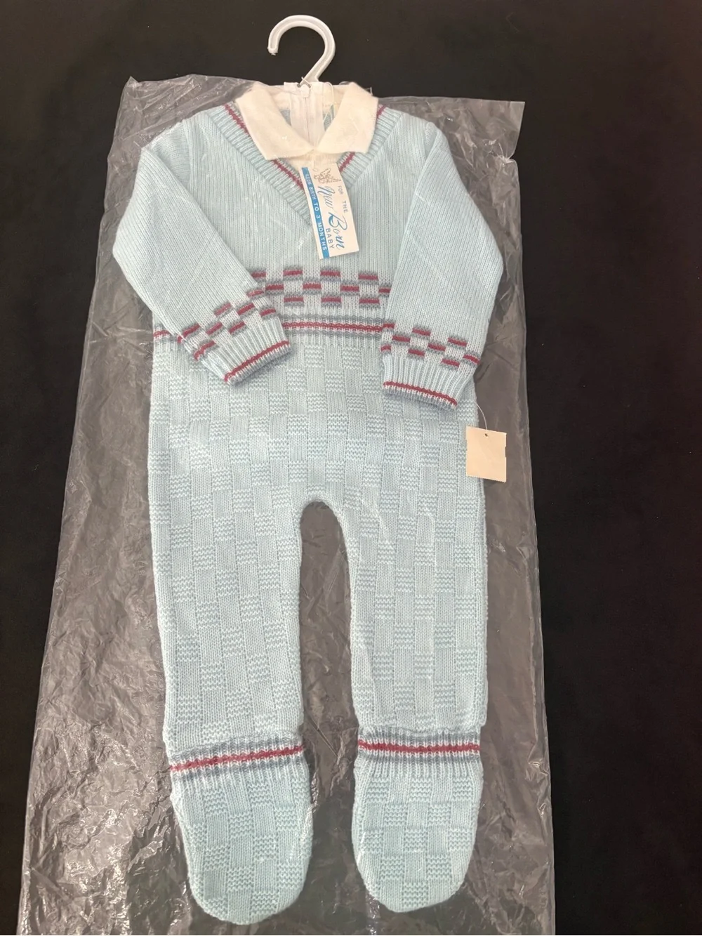 Baby Blue Knit One-Piece Romper with Collar